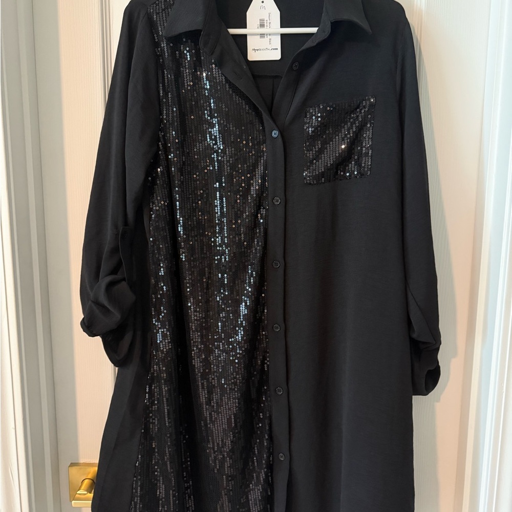JODIFL Elegant Black Sequin Blouse Dress